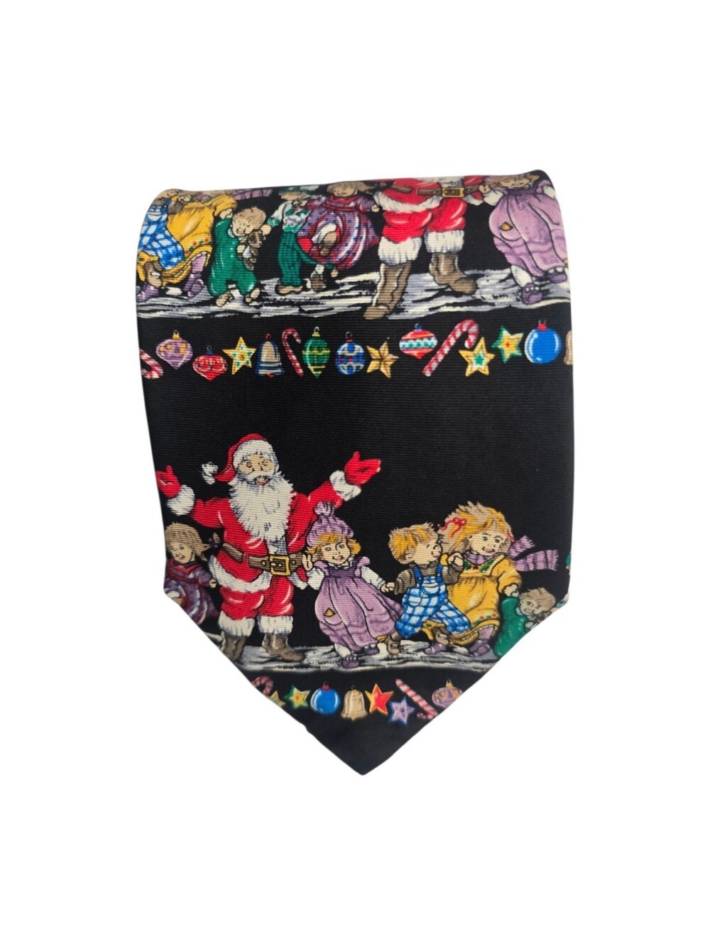 Vintage Festive Holiday Santa Print Kids Tie - Black